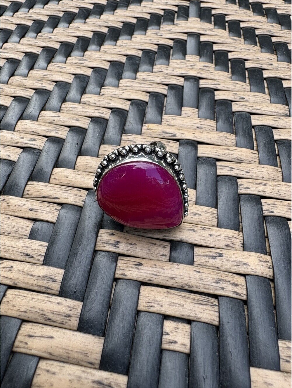 925 Sterling Silver Pink Pear Teardrop Bezel Ring Size 9.25